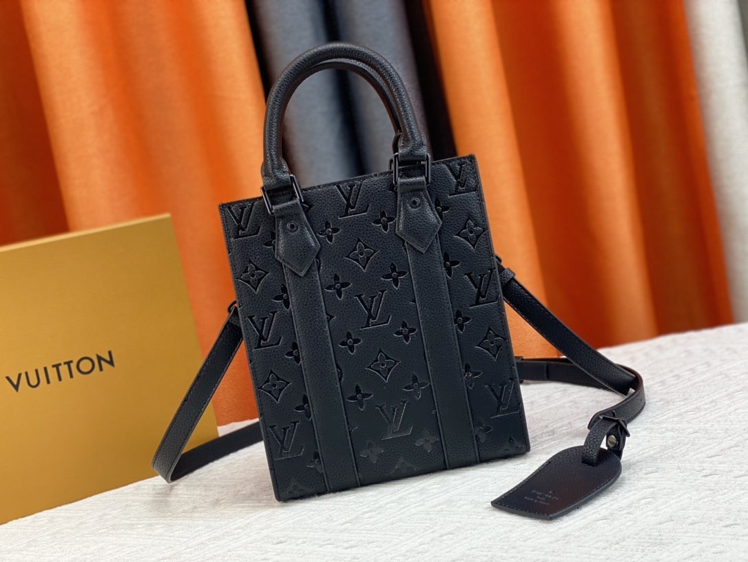 LV SAC PLAT MINI BLACK LEATHER 22CM M46453