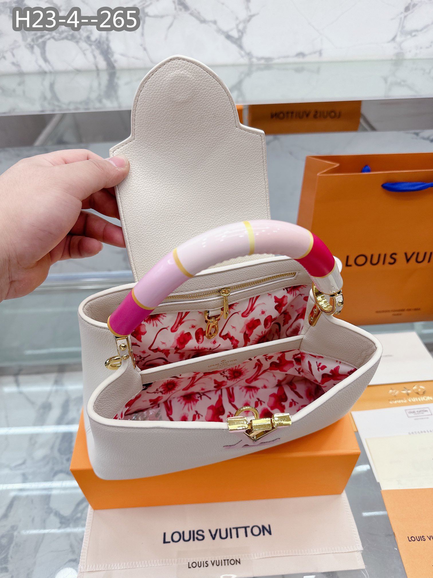 LV CAPUCINES BB PINK AND WHITE 27CM M21646