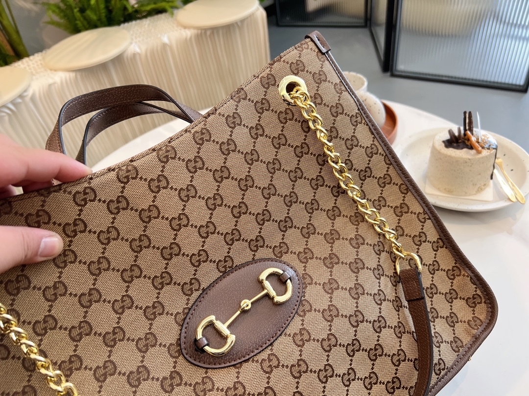 GG 1955 HORSEBIT MEDIUM TOTE BAG BROWN 42CM 621144 GY5OG 8563