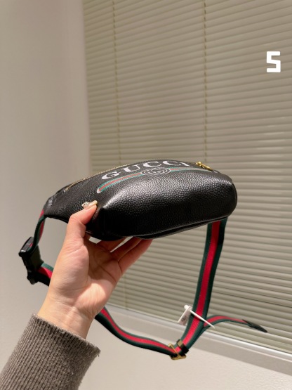 GG PRINT LEATHER BELT BAG BLACK 30CM ‎‎527792 0GCCT 8164