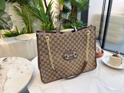 GG 1955 HORSEBIT MEDIUM TOTE BAG BROWN 42CM 621144 GY5OG 8563