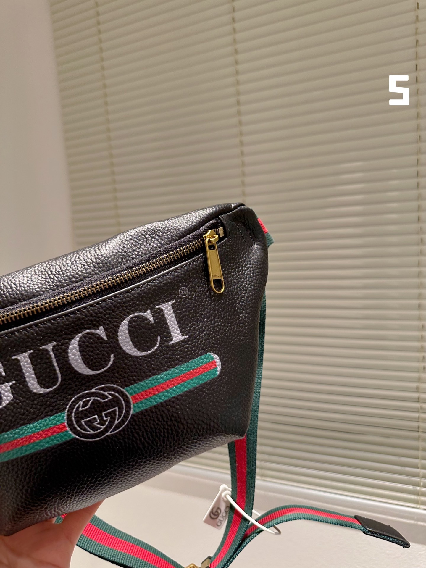 GG PRINT LEATHER BELT BAG BLACK 30CM ‎‎527792 0GCCT 8164