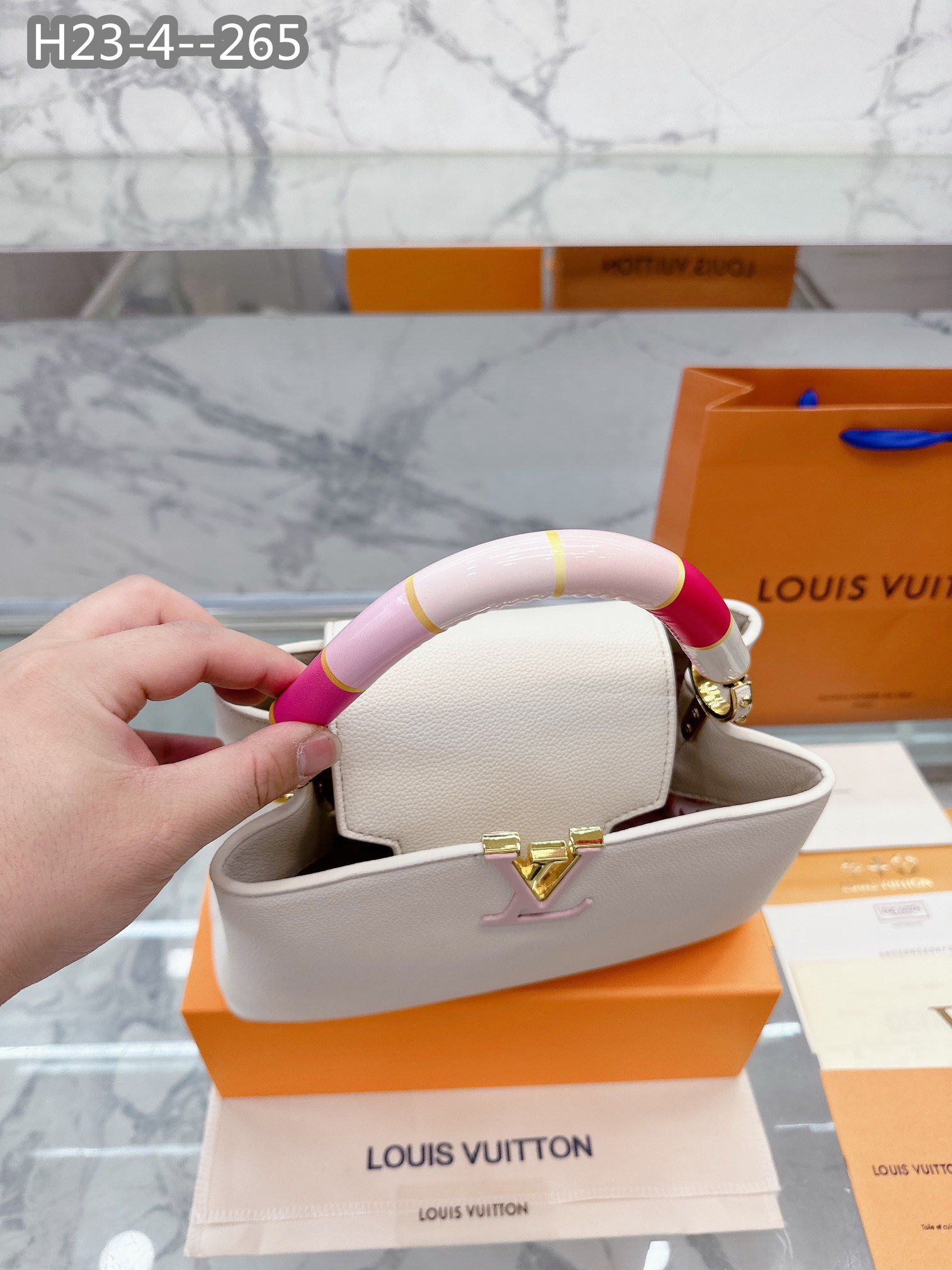 LV CAPUCINES BB PINK AND WHITE 27CM M21646