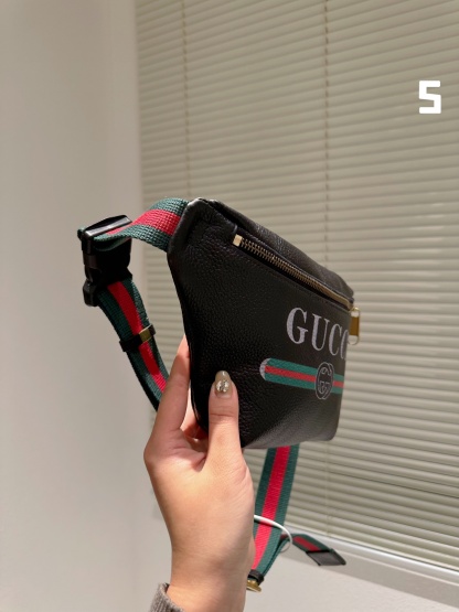 GG PRINT LEATHER BELT BAG BLACK 30CM ‎‎527792 0GCCT 8164