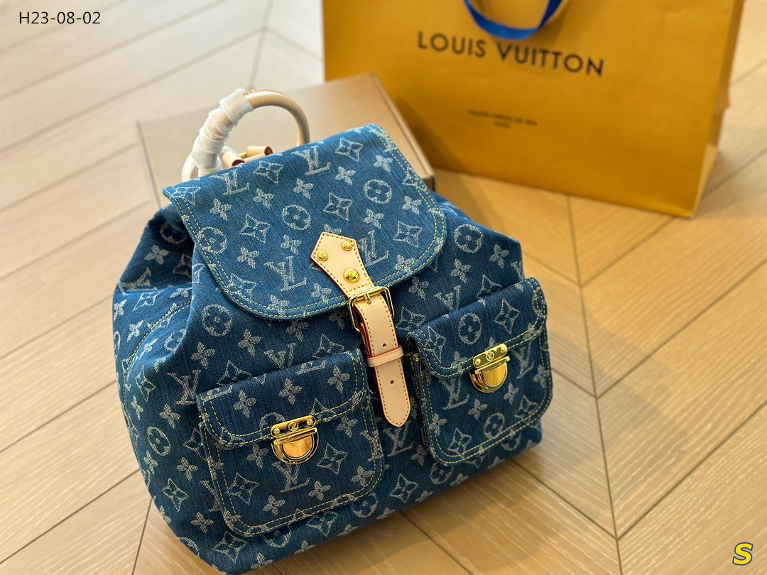LV MONOGRAM DENIM SACK ADD GM BACKPACK RUCKSACK BLUE 30CM M95056