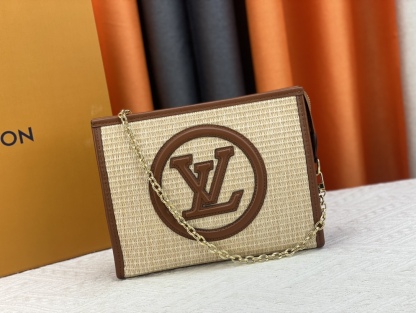 LV NATURAL RAFFIA TOILETRY POUCH ON CHAIN BROWN 17CM