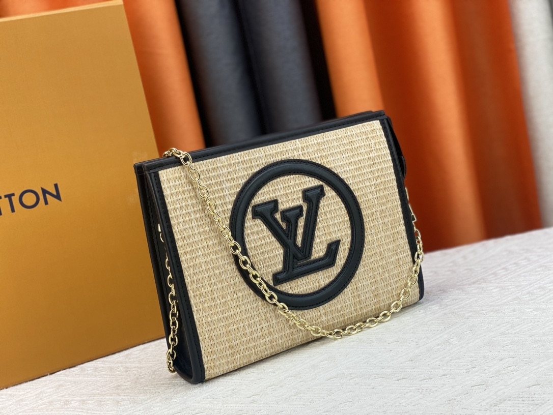 LV NATURAL RAFFIA TOILETRY POUCH ON CHAIN BLACK 17CM M81366