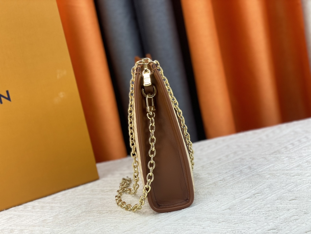LV NATURAL RAFFIA TOILETRY POUCH ON CHAIN BROWN 17CM