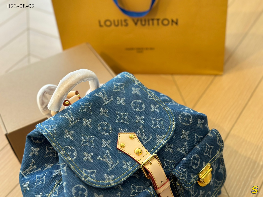LV MONOGRAM DENIM SACK ADD GM BACKPACK RUCKSACK BLUE 30CM M95056