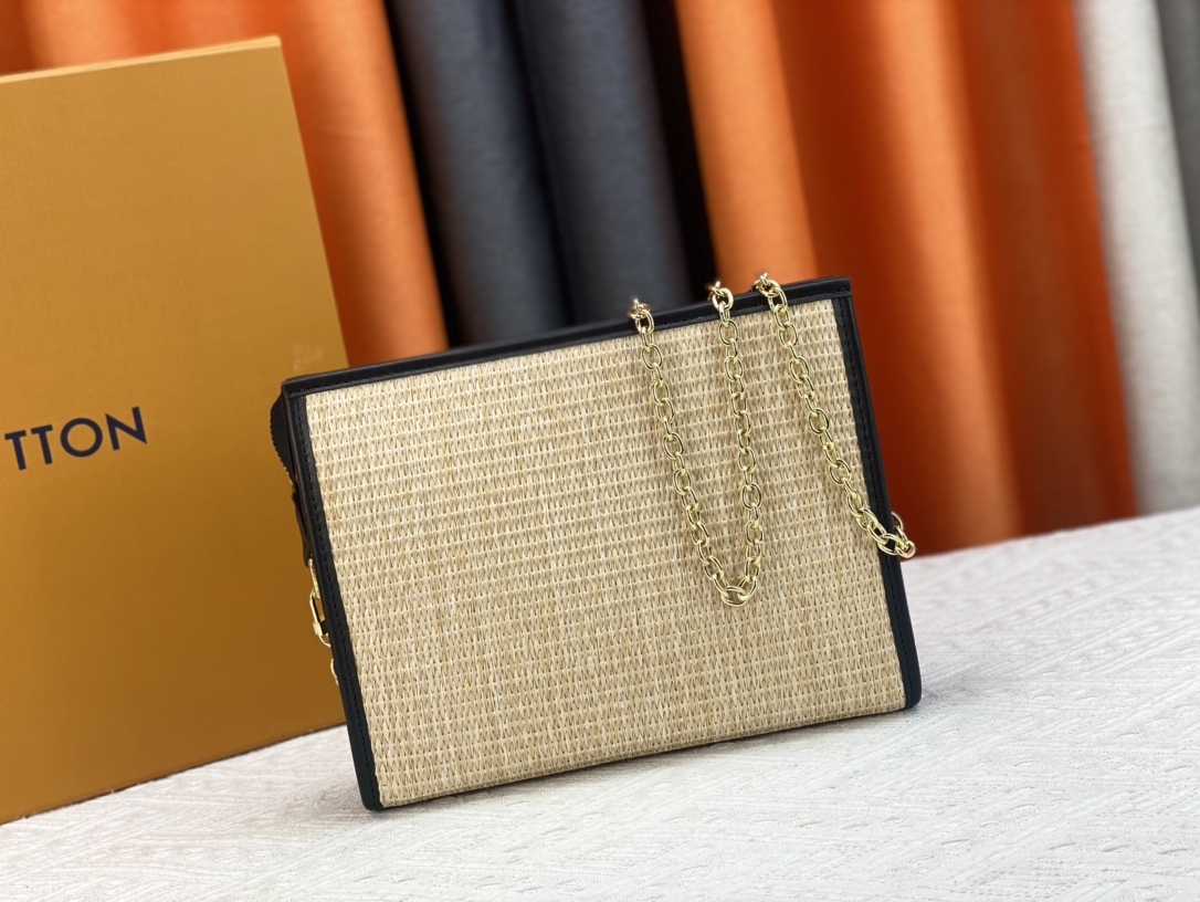 LV NATURAL RAFFIA TOILETRY POUCH ON CHAIN BLACK 17CM M81366