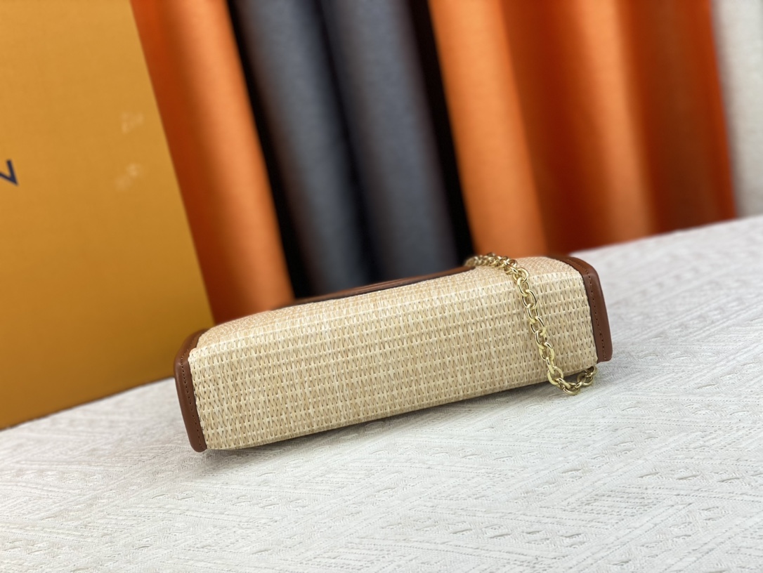 LV NATURAL RAFFIA TOILETRY POUCH ON CHAIN BROWN 17CM