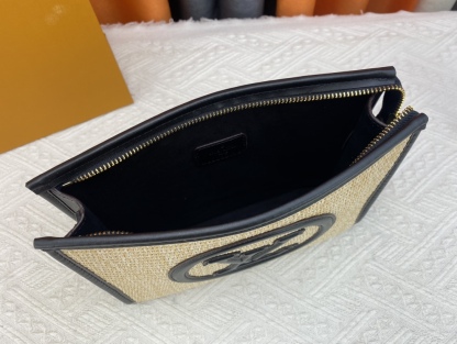 LV NATURAL RAFFIA TOILETRY POUCH ON CHAIN BLACK 17CM M81366