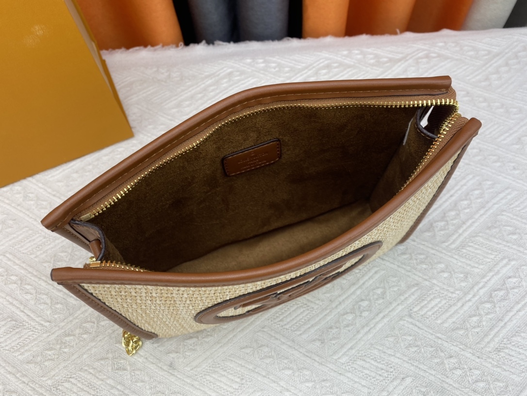 LV NATURAL RAFFIA TOILETRY POUCH ON CHAIN BROWN 17CM