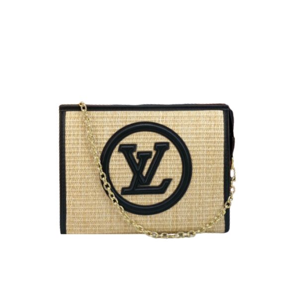 LV NATURAL RAFFIA TOILETRY POUCH ON CHAIN BLACK 17CM M81366