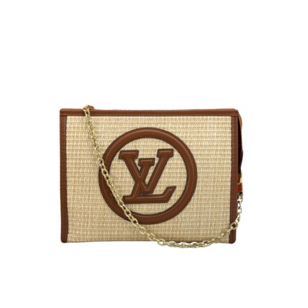 LV NATURAL RAFFIA TOILETRY POUCH ON CHAIN BROWN 17CM