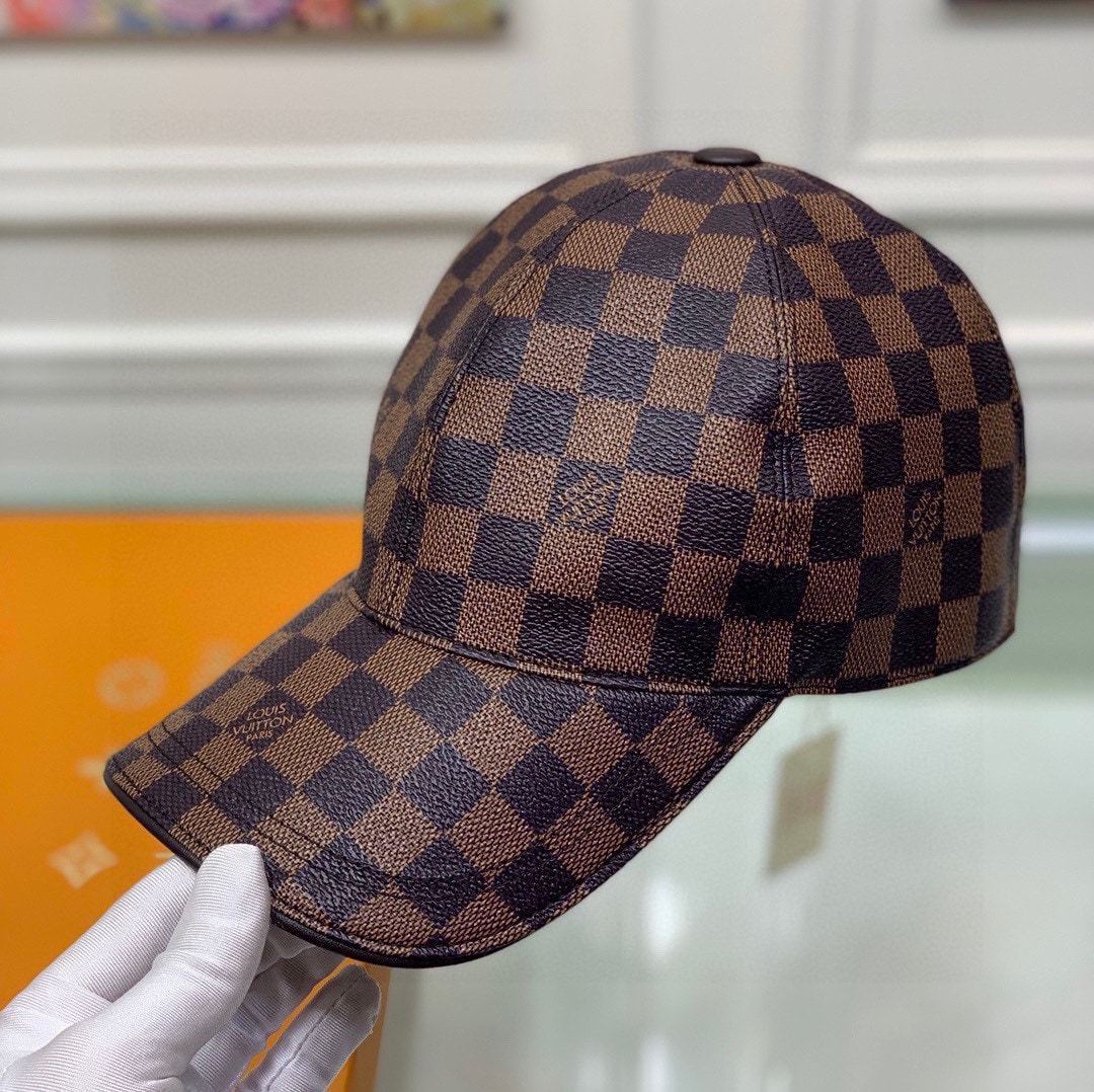 LV DAMIER AZUR COATED CANVAS CAP BROWN