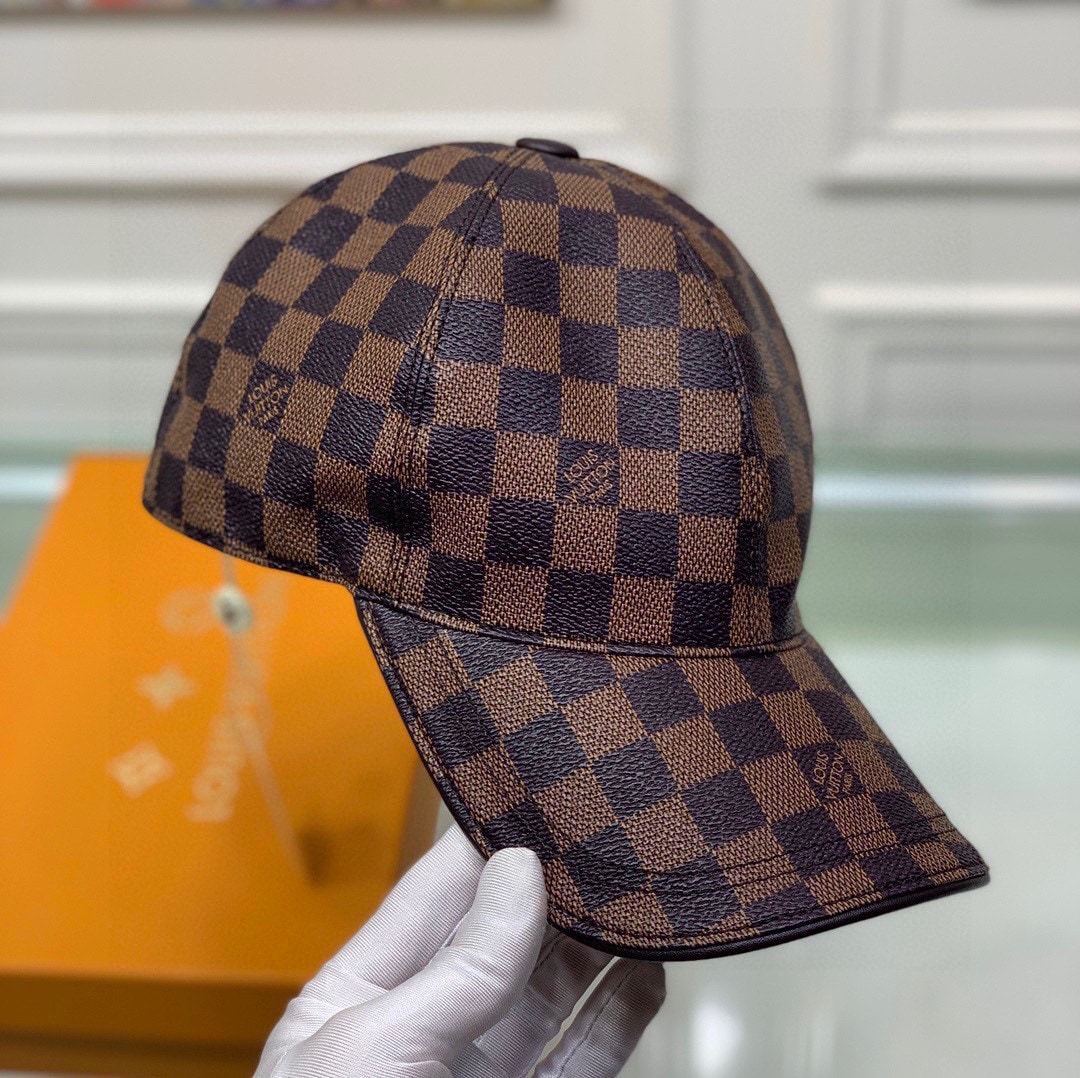 LV DAMIER AZUR COATED CANVAS CAP BROWN