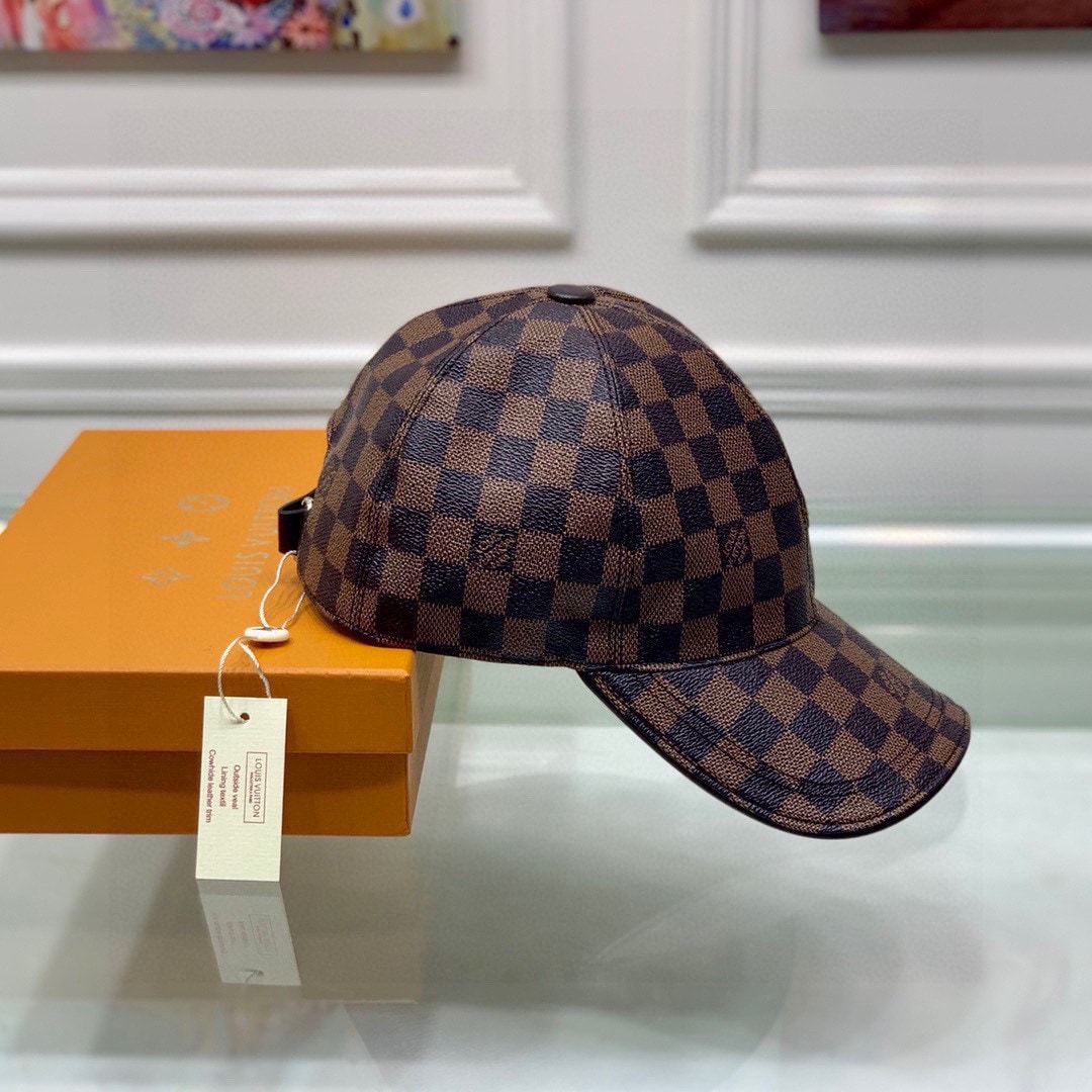 LV DAMIER AZUR COATED CANVAS CAP BROWN