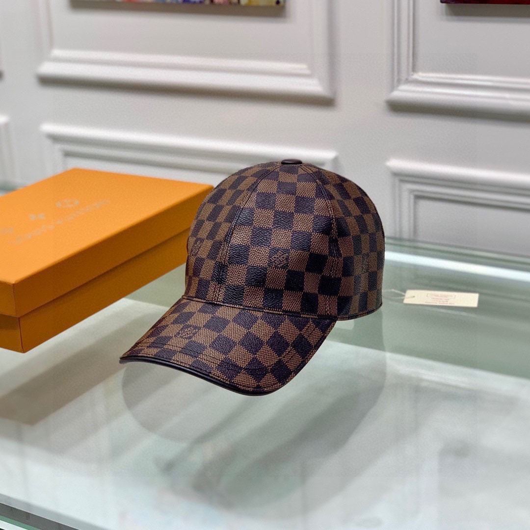 LV DAMIER AZUR COATED CANVAS CAP BROWN