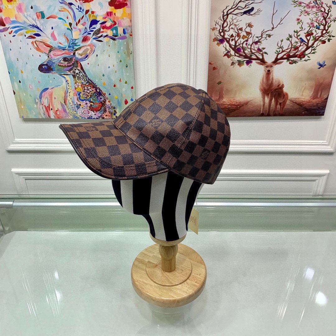 LV DAMIER AZUR COATED CANVAS CAP BROWN