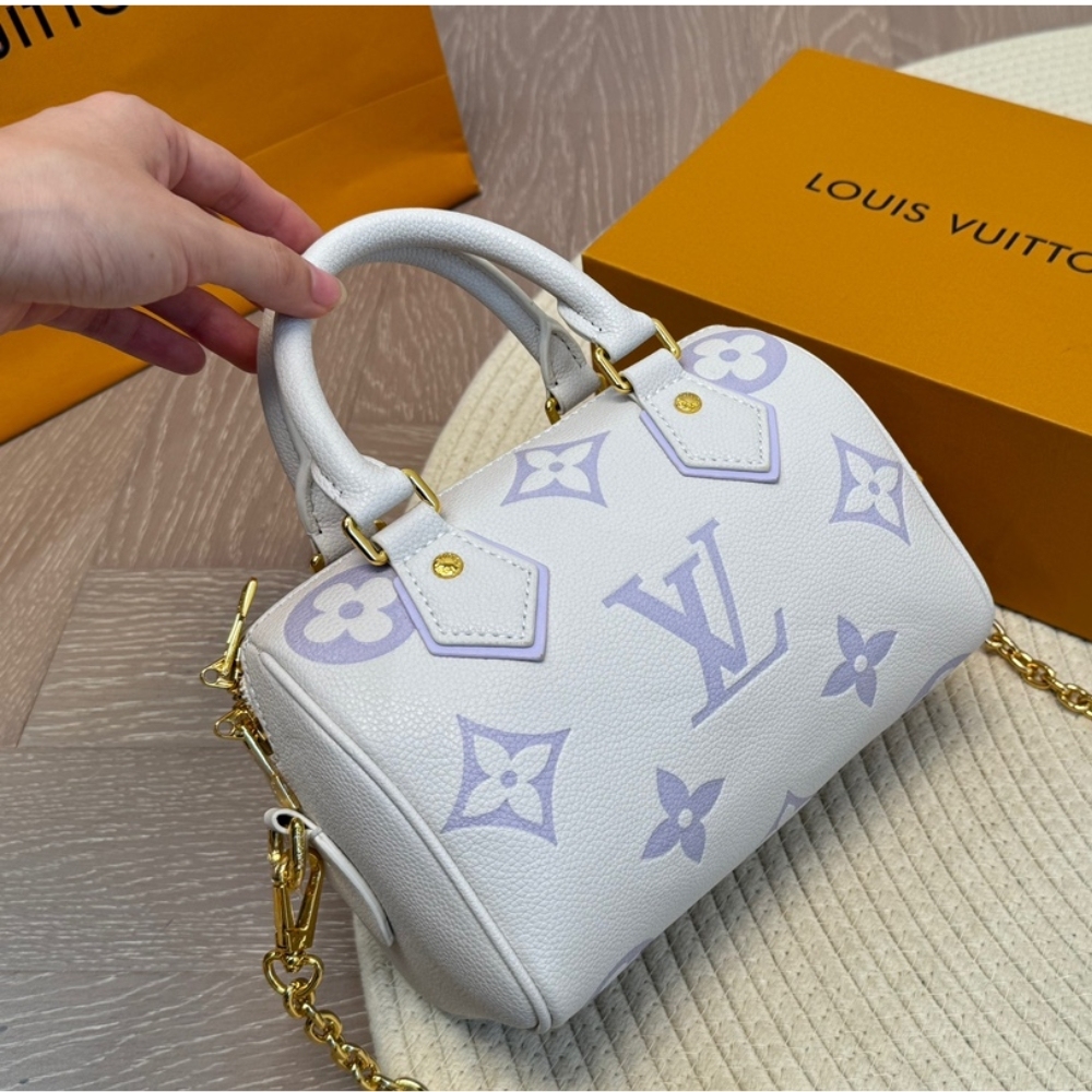 LV SPEEDY BANDOULIÈRE 20 WHITE AND PALE LAVENDER 20CM