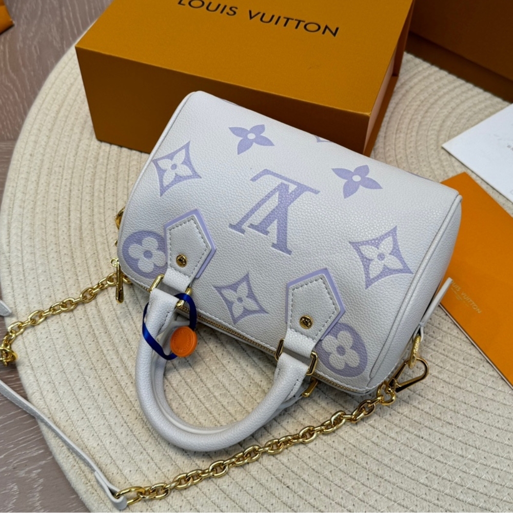 LV SPEEDY BANDOULIÈRE 20 WHITE AND PALE LAVENDER 20CM