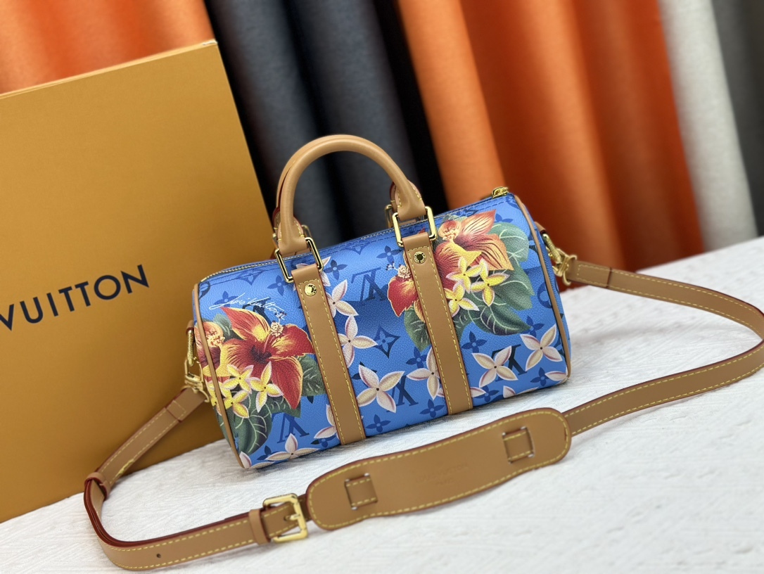 LV KEEPALL BANDOULIERE 25 BRIGHT BLUE 25CM M24999