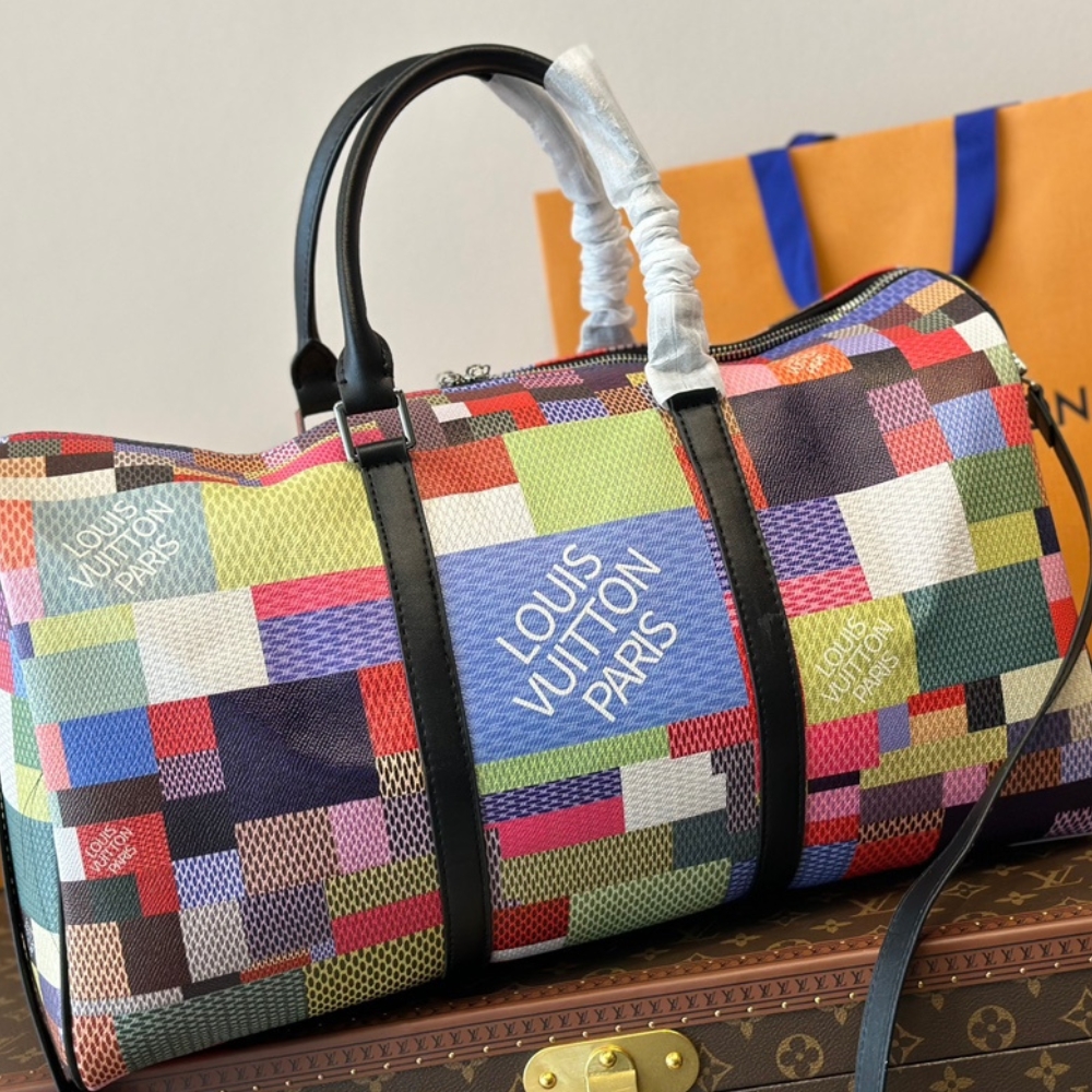 LV KEEPALL BANDOULIERE 45 DAMIER GRAPHITE 3D MULTICOLOR 45CM