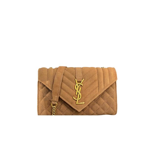YSL ENVELOPE MEDIUM CHAIN BAG BROWN 21CM