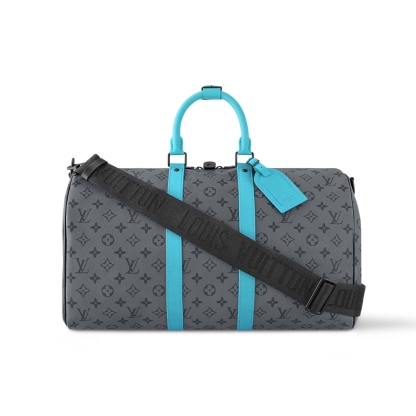 LV KEEPALL BANDOULIÈRE 45 MONOGRAM ECLIPSE REVERSE COATED CANVAS TURQUOISE 45CM M11481