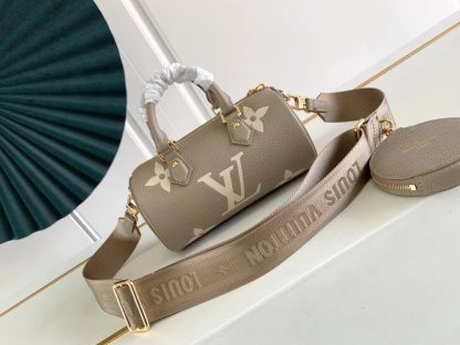 M45708 Papillon BB prefall Papillon trunk toile shoulder bag grey calfskin Monogram Empreinte