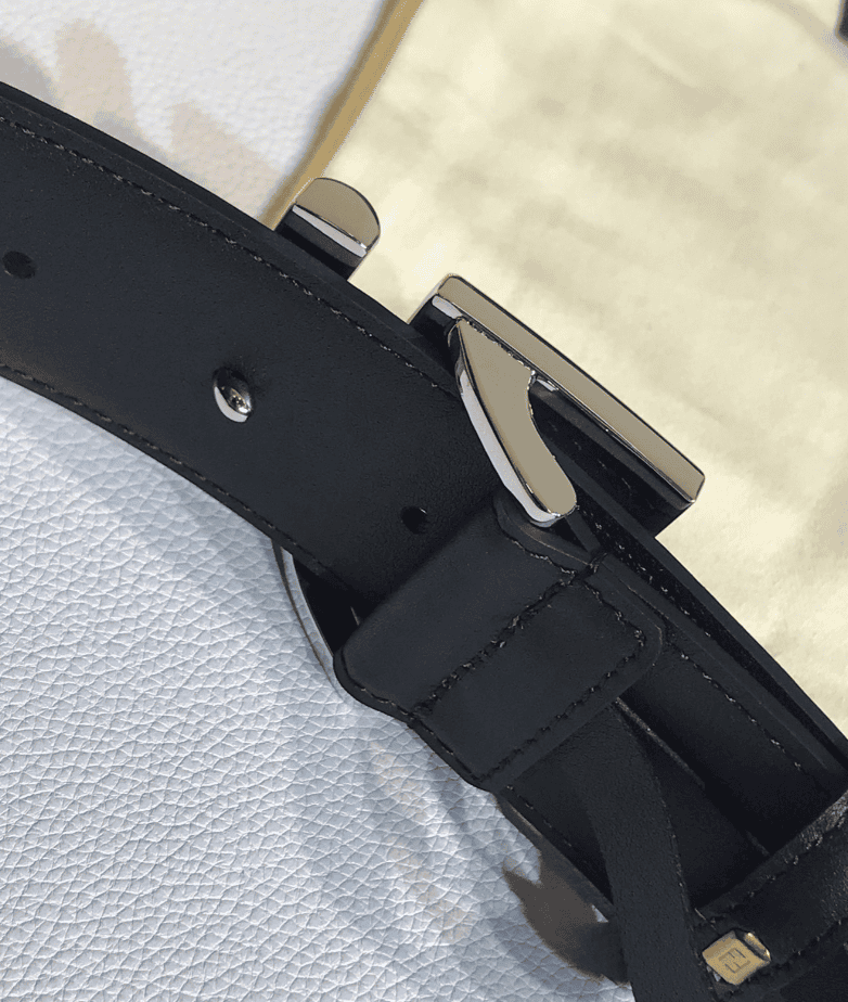 FD'S BLACK LEATHER BELT WITH FD SILUVER BUCKLE 40MM