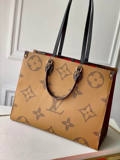 ONTHEGO GM TOTE BAG M45320 BROWN RED MONOGRAM REVERSE TORON