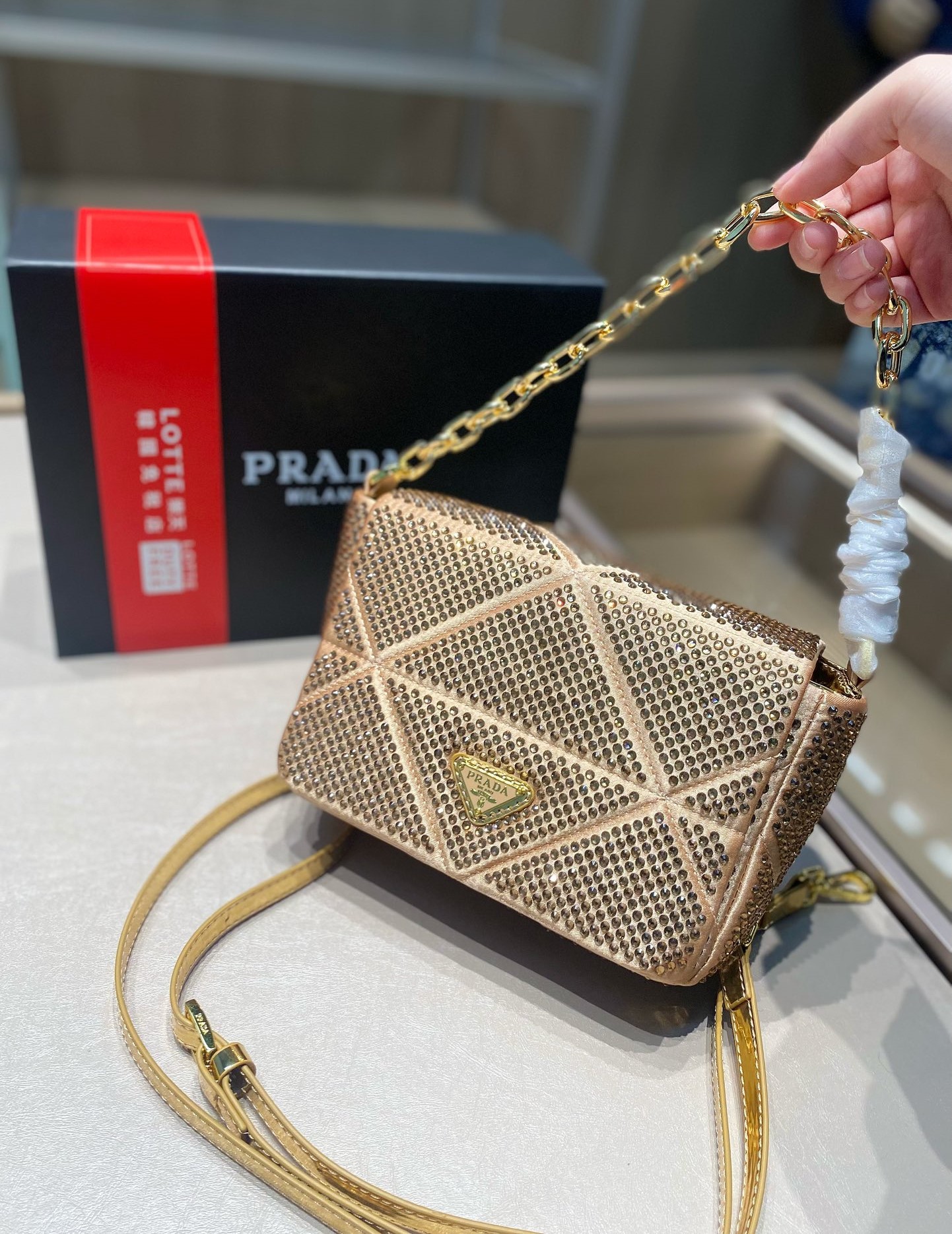 PR SATIN CRYSTAL MINI BAG GOLD 20CM 1BD329QOO2AWLF0522V