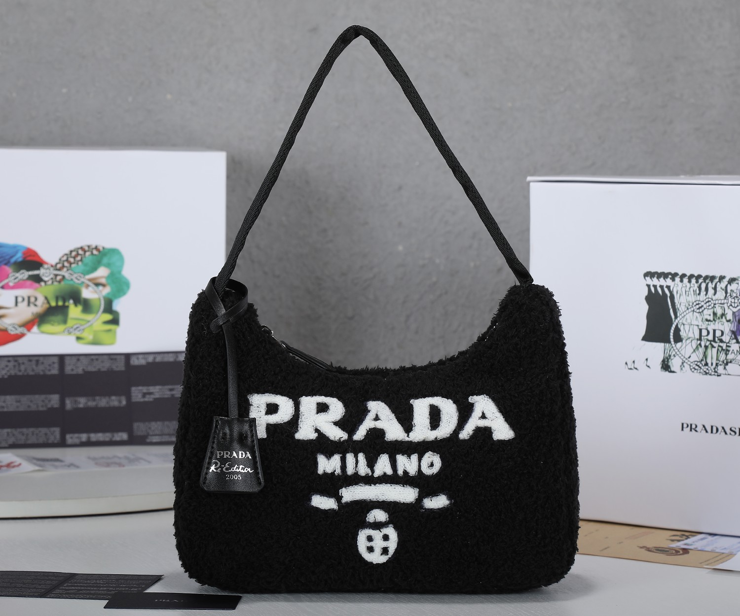 PR RE-EDITION 2000 TERRY MINI BAG BLACK 22CM 1NE515 2DXO F0967