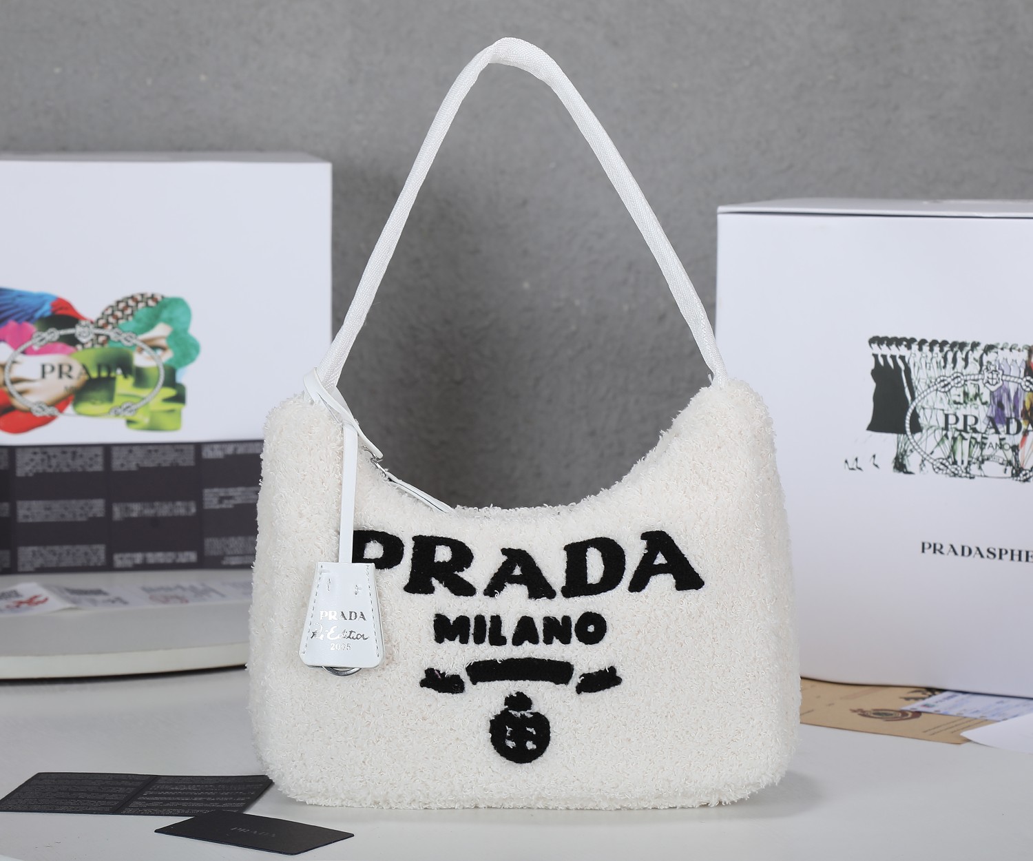 PR RE-EDITION 2000 TERRY MINI BAG WHITE 22CM 1NE515 2DXO F0964