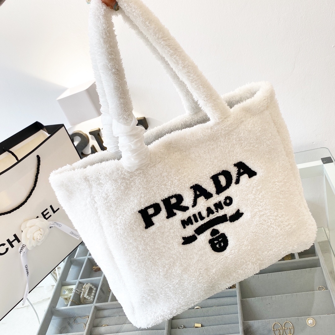 PR TERRY TOTE BAG WHITE 41CM 1BG130 2DXO F0964 V MWO