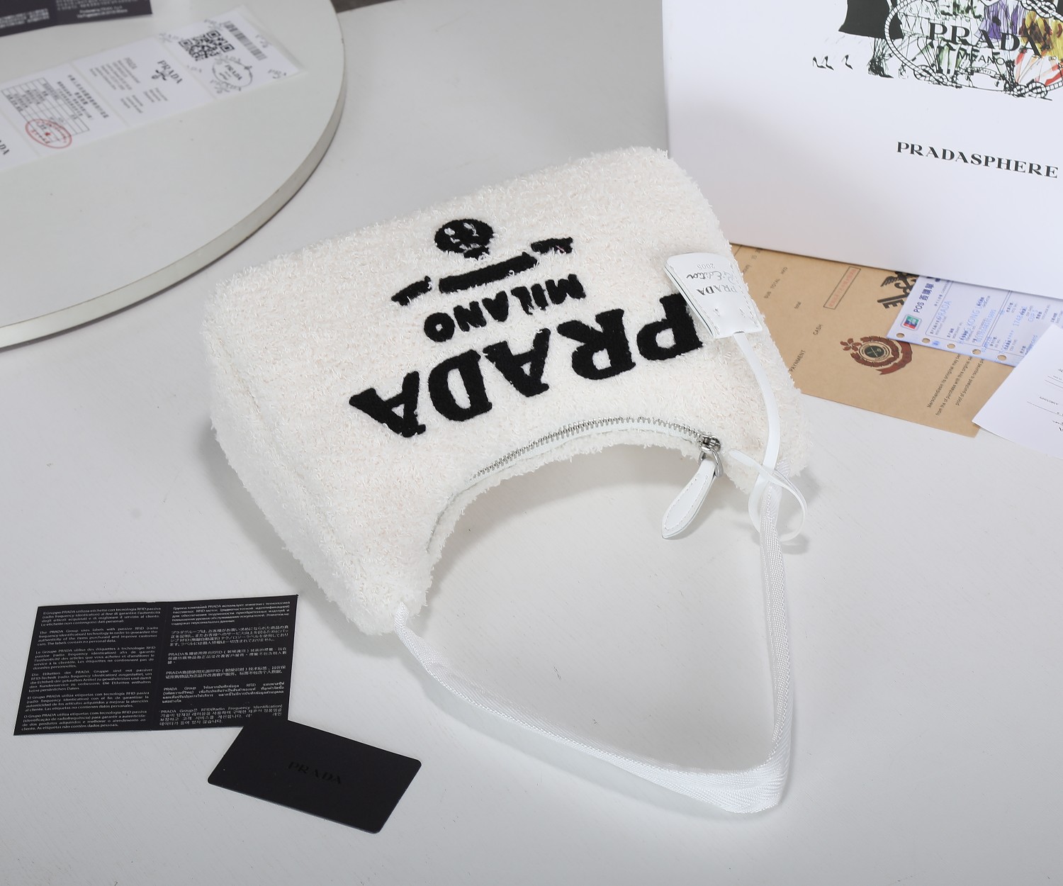 PR RE-EDITION 2000 TERRY MINI BAG WHITE 22CM 1NE515 2DXO F0964