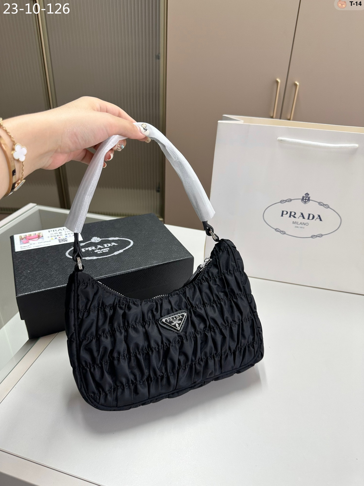 PR MINI BAG NYLON AND SAFFIANO LEATHER BLACK 21CM 1NE204 QR1 F0002