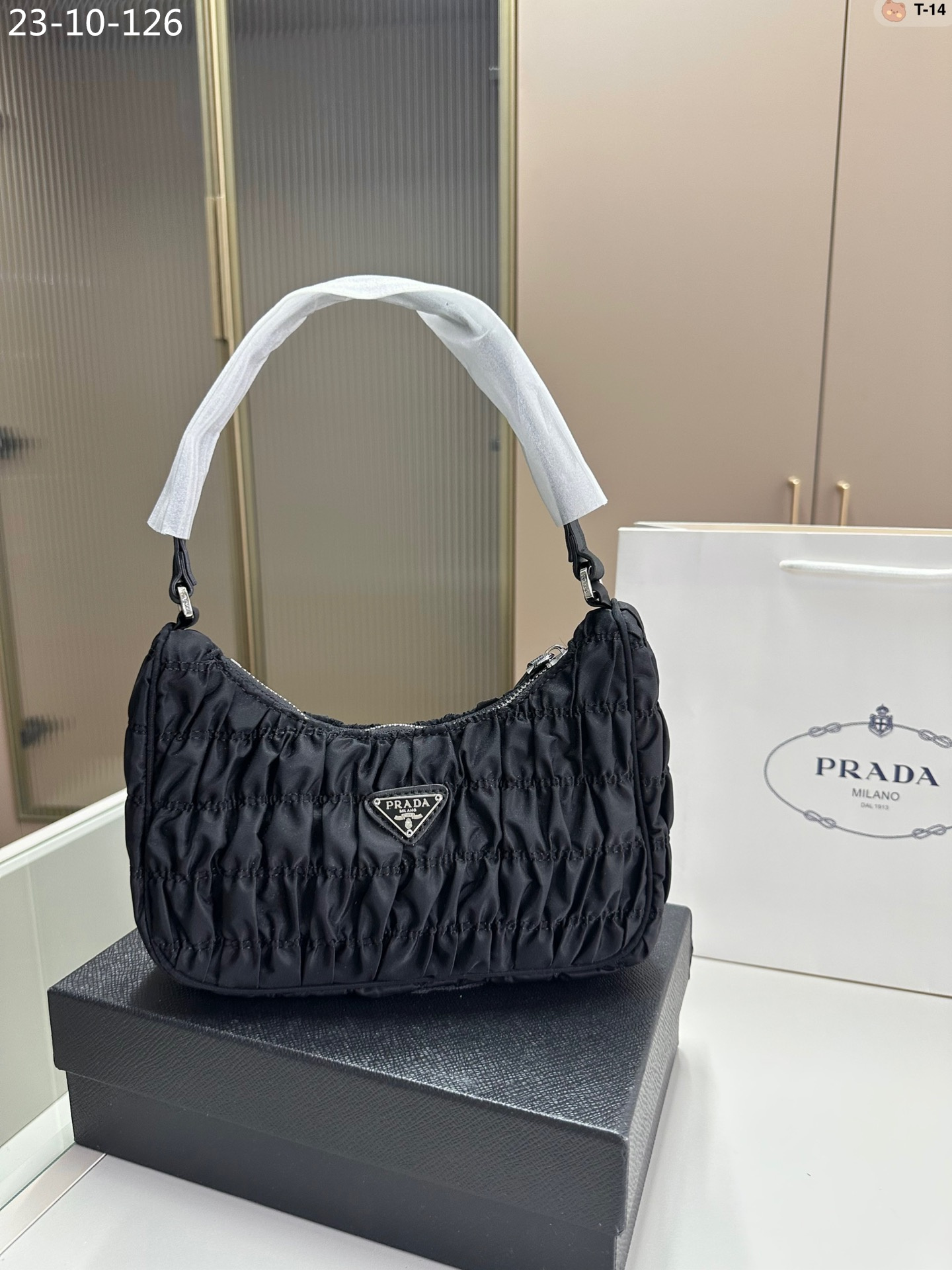 PR MINI BAG NYLON AND SAFFIANO LEATHER BLACK 21CM 1NE204 QR1 F0002