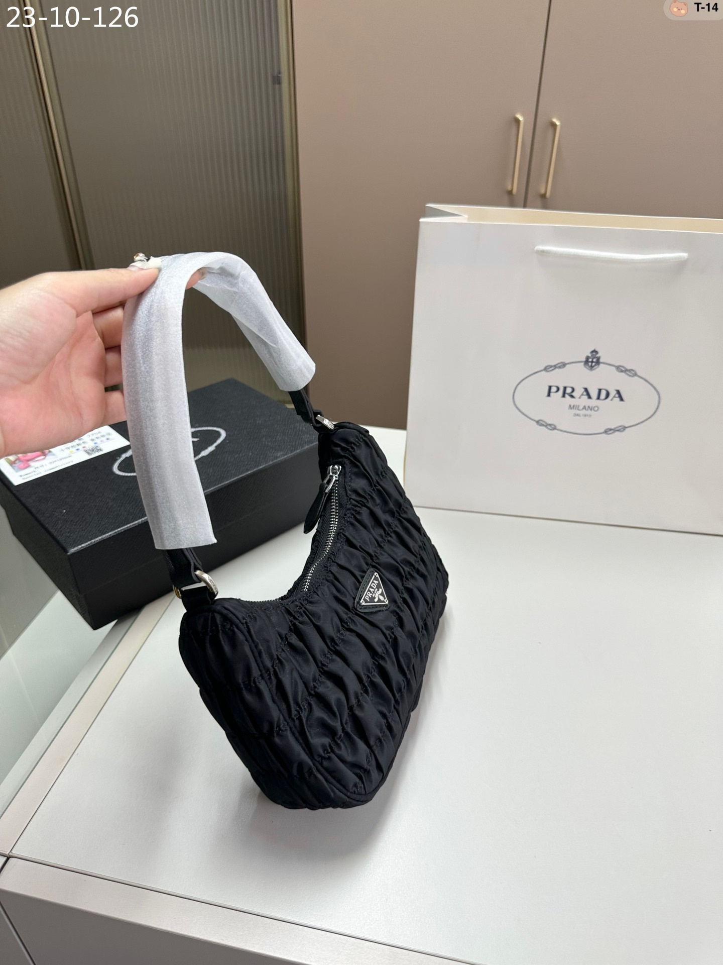 PR MINI BAG NYLON AND SAFFIANO LEATHER BLACK 21CM 1NE204 QR1 F0002