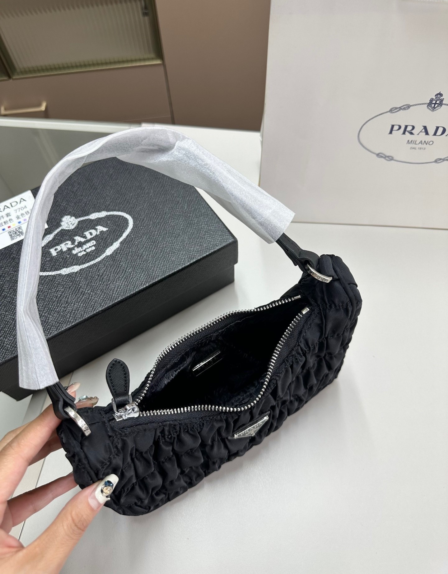 PR MINI BAG NYLON AND SAFFIANO LEATHER BLACK 21CM 1NE204 QR1 F0002