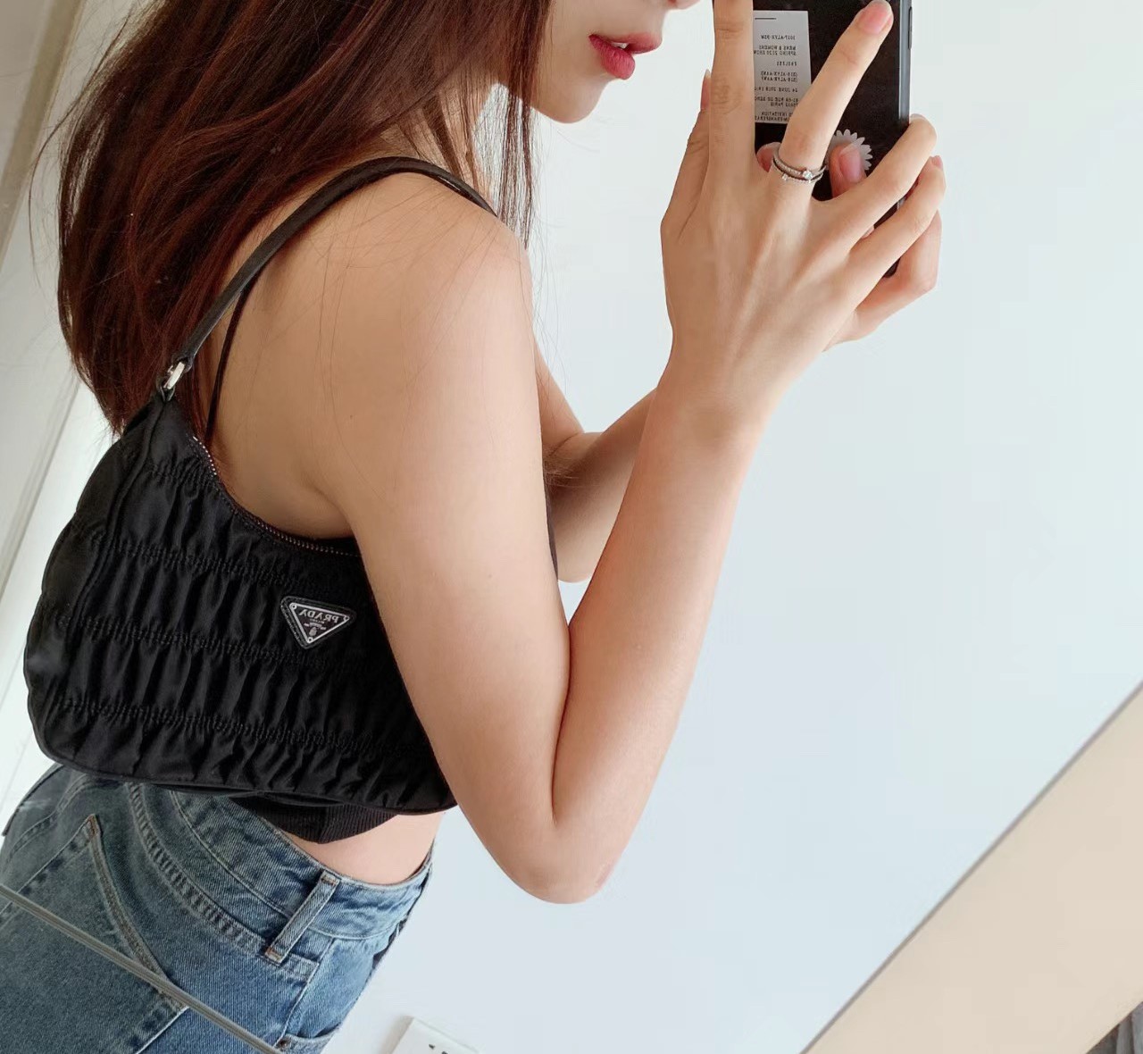 PR MINI BAG NYLON AND SAFFIANO LEATHER BLACK 21CM 1NE204 QR1 F0002