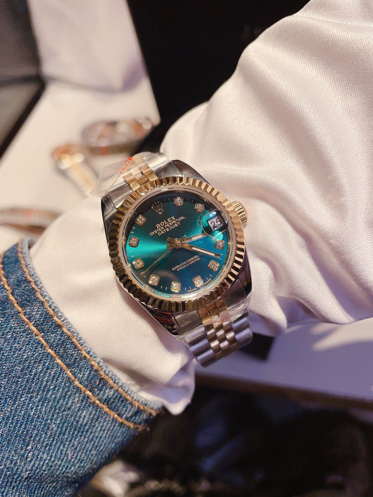 ROLEX DATEJUST 31 GOLD WITH GREEN FACE 40MM