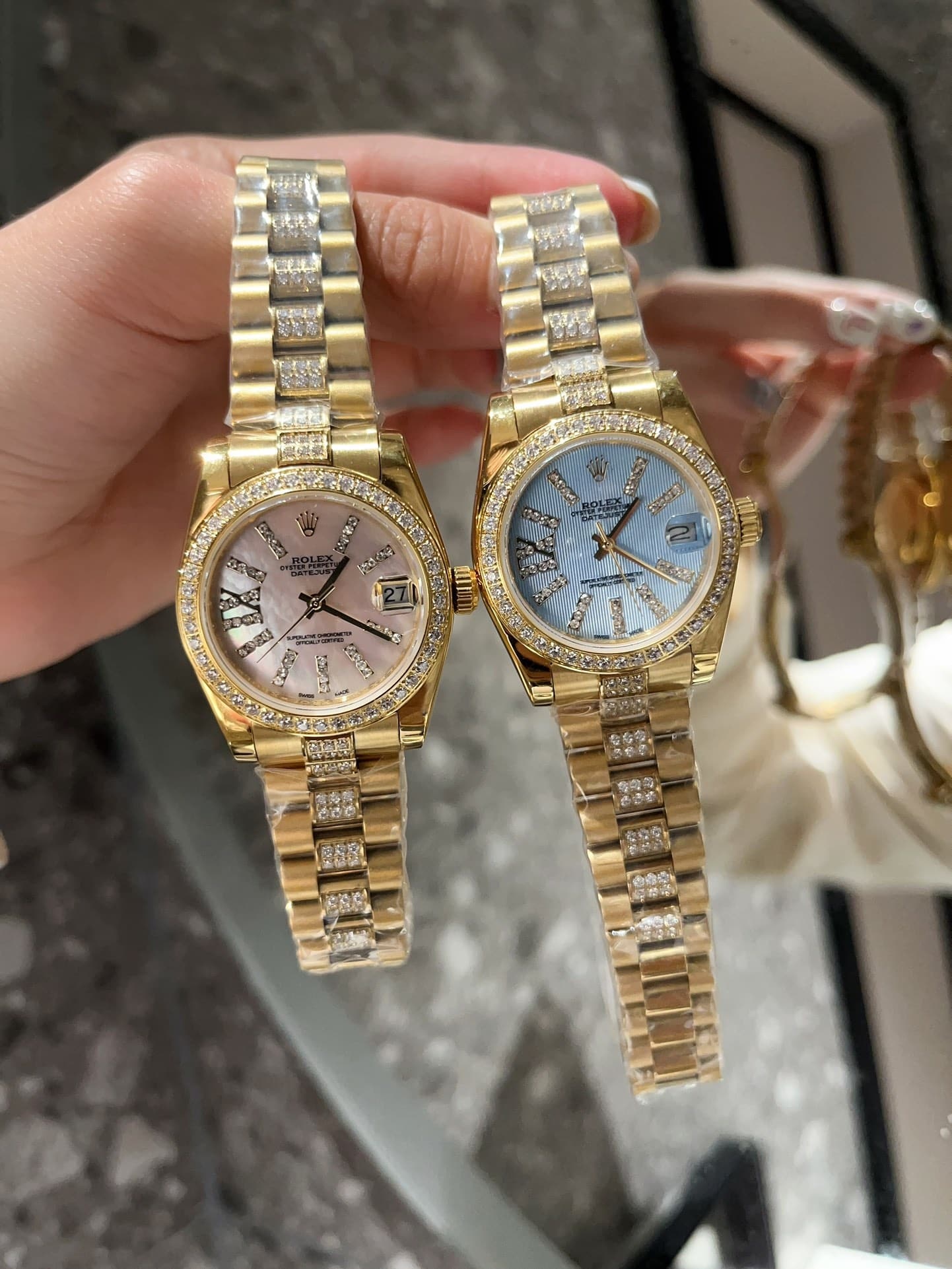 ROLEX DATEJUST DIAMOND IN GOLD WITH PINL DIAL 31MM