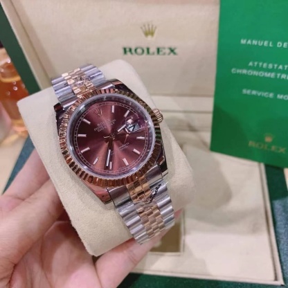 ROLEX OYSTER PERPETUAL DATEJUST DIAL WITH SILVER AND EVEROSE GOLD STRAP CHOCOLATE 36MM