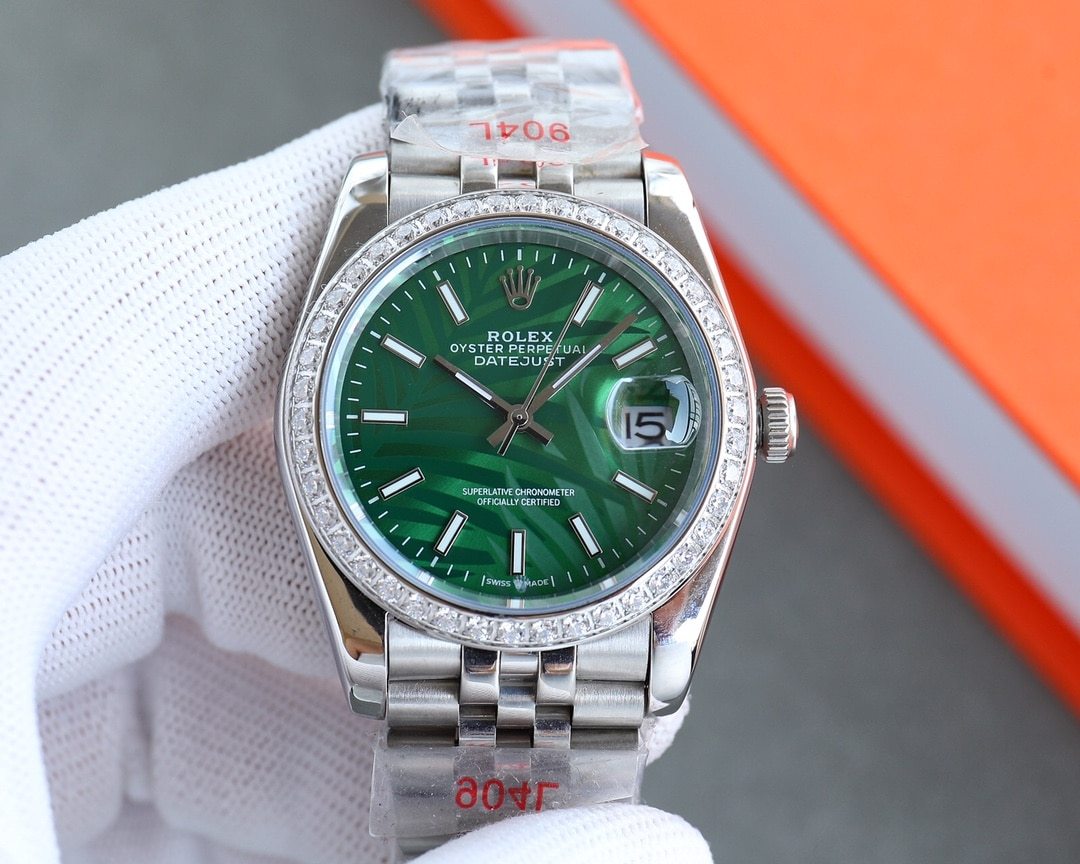ROLEX DATEJUST GREEN DIAL PALM LEAF PATTERN 36MM 126284RBR