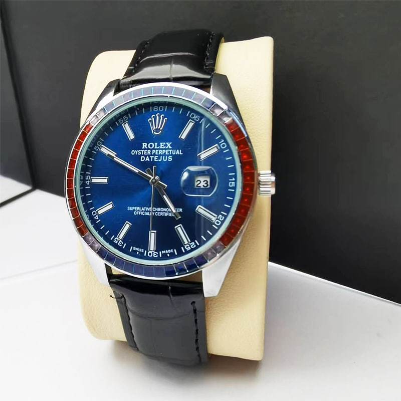 ROLEX OYSTER PERPETUAL DATEJUS NAVY BLUE DIAL RUBY AROUND 40MM