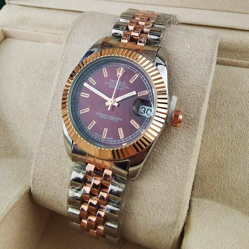 ROLEX OYSTER PERPETUAL DATEJUST DIAL WITH SILVER AND EVEROSE GOLD STRAP CHOCOLATE 36MM