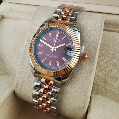 ROLEX OYSTER PERPETUAL DATEJUST DIAL WITH SILVER AND EVEROSE GOLD STRAP CHOCOLATE 36MM